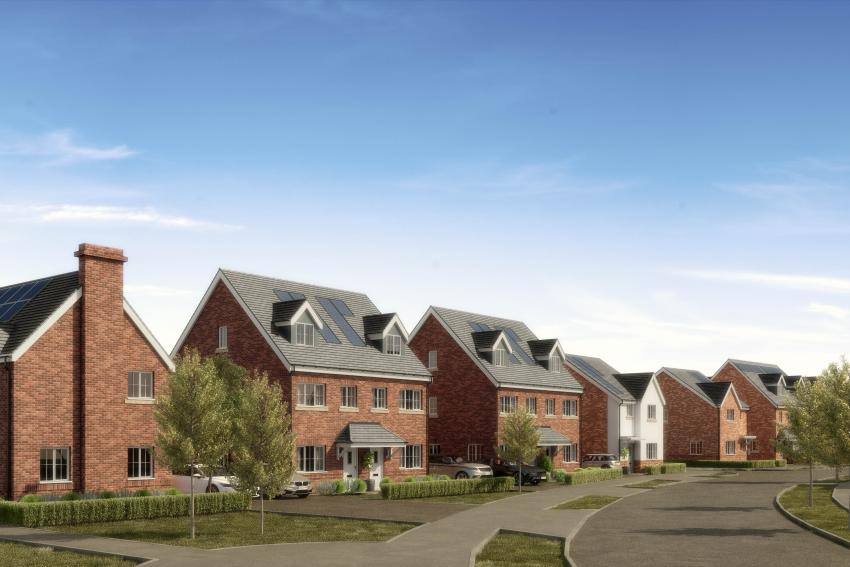 Street scene of The Woodlands at Halsnead Garden Village in Whiston