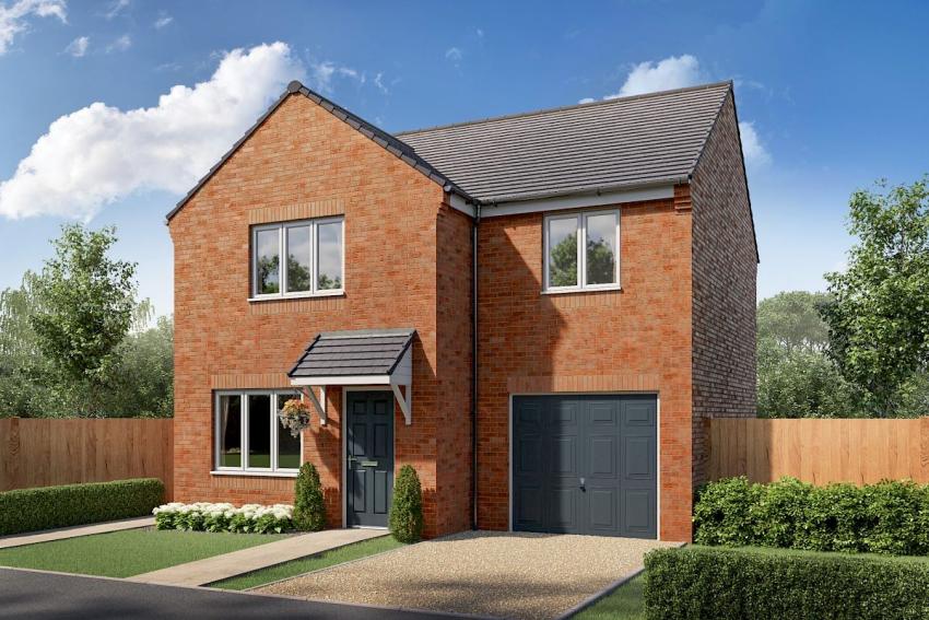 Detached red brick home with integral garage and private driveway at Poppy Fields in Horncastle