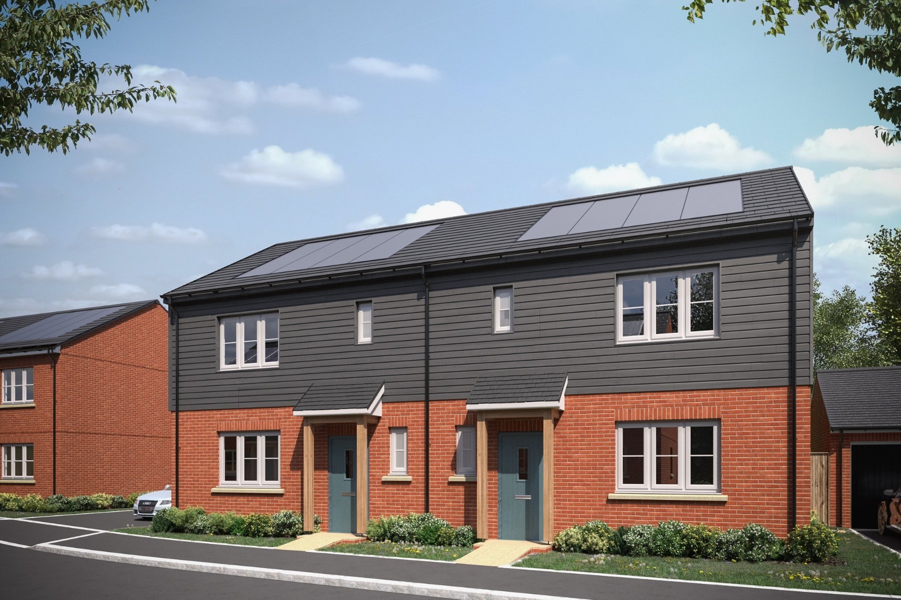 External picture of solar panels on shared ownership new homes