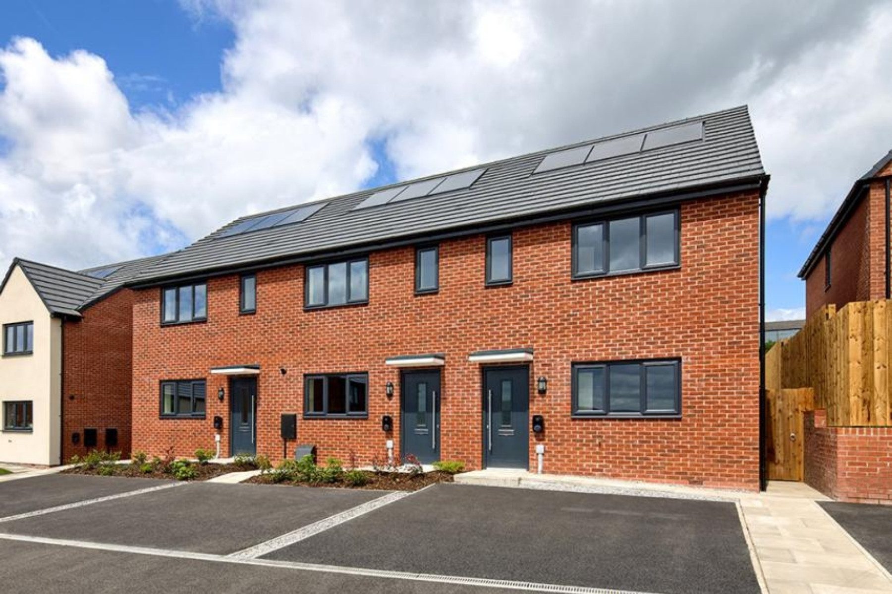 Solar panels on new homes at Water's Edge in Blackburn by Keepmoat Homes