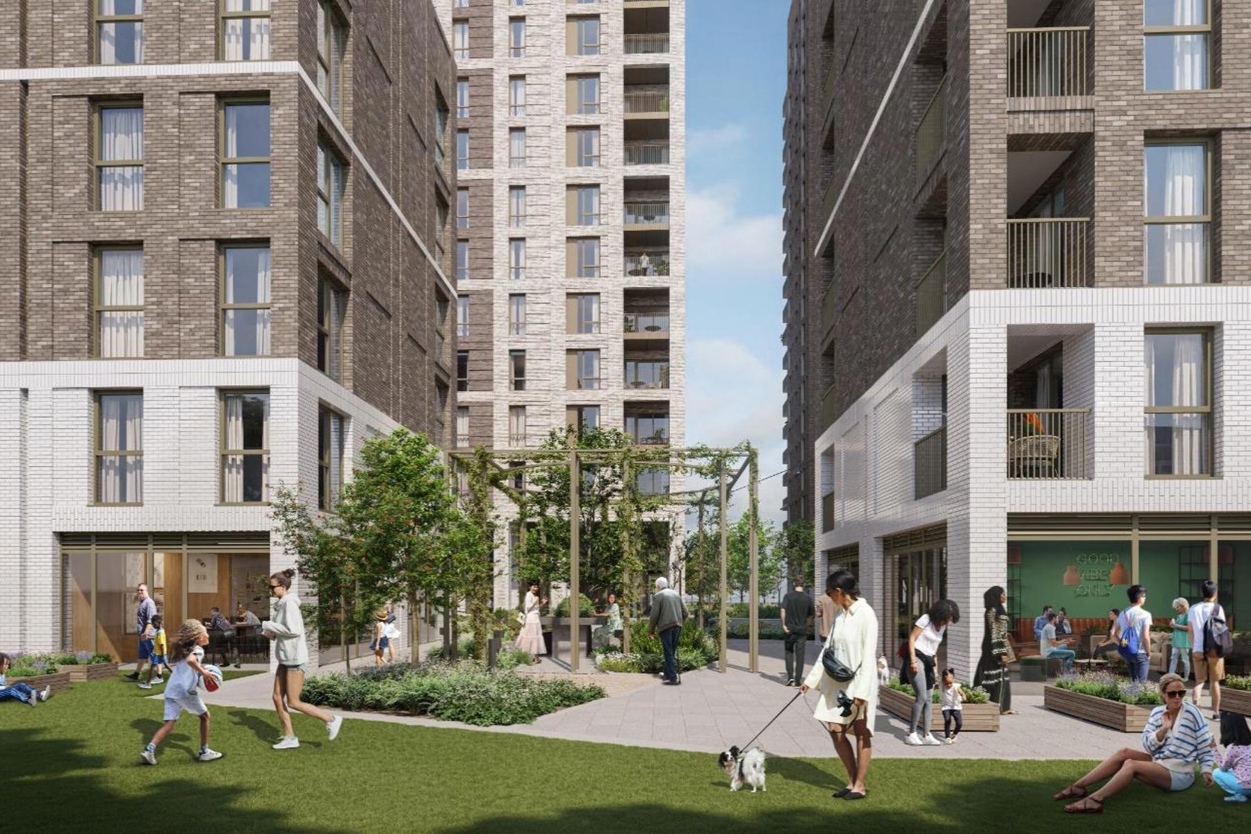 External street scene at The Verdean with shared ownership apartments. 