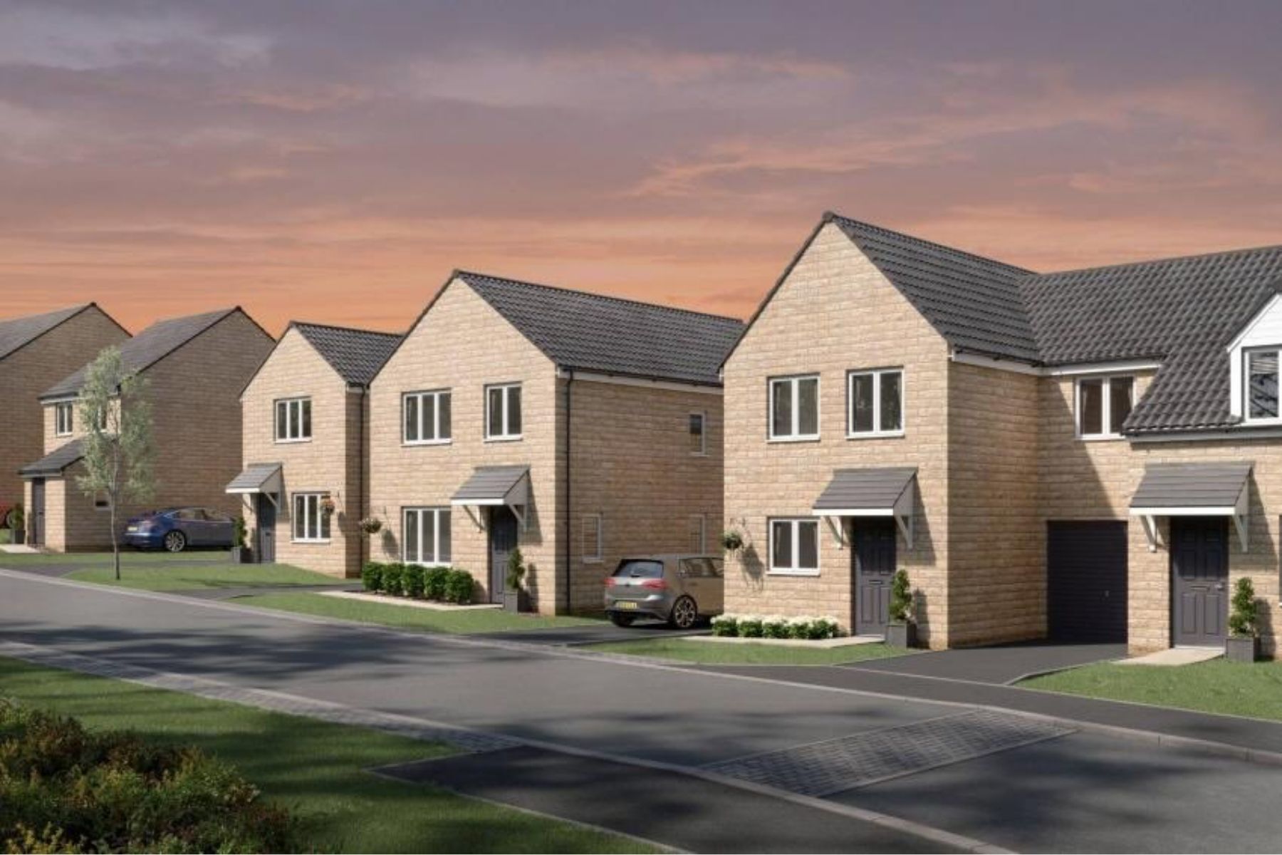 Detached family homes with driveways and garages at Wood Hall Chase in Bierley, West Yorkshire