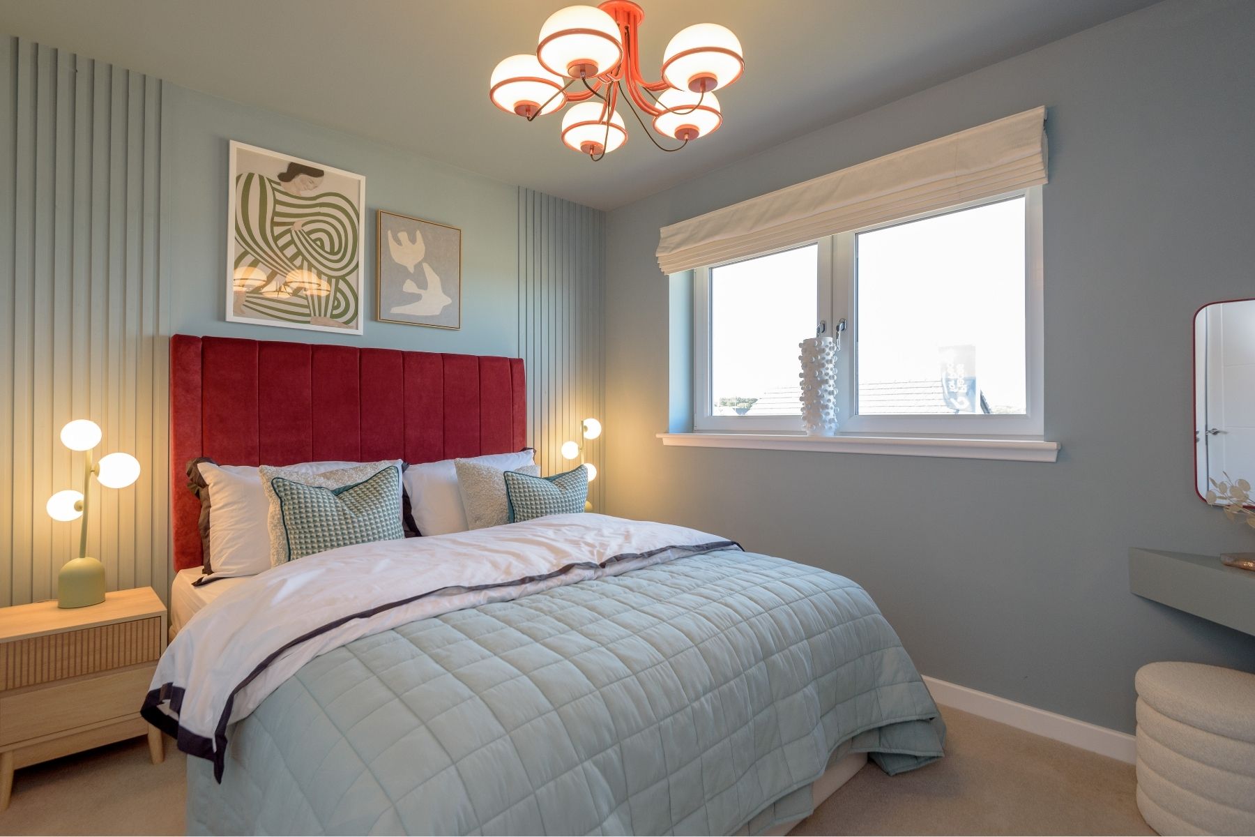 Blue and red bedroom at Firth View by Places for People