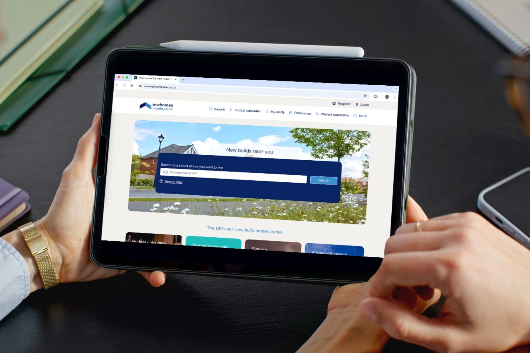 newhomesforsale.co.uk website being viewed on a tablet