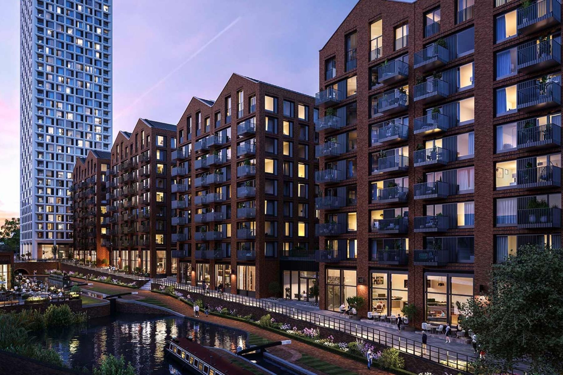 Canalside view at Glasswater Docks in Birmingham