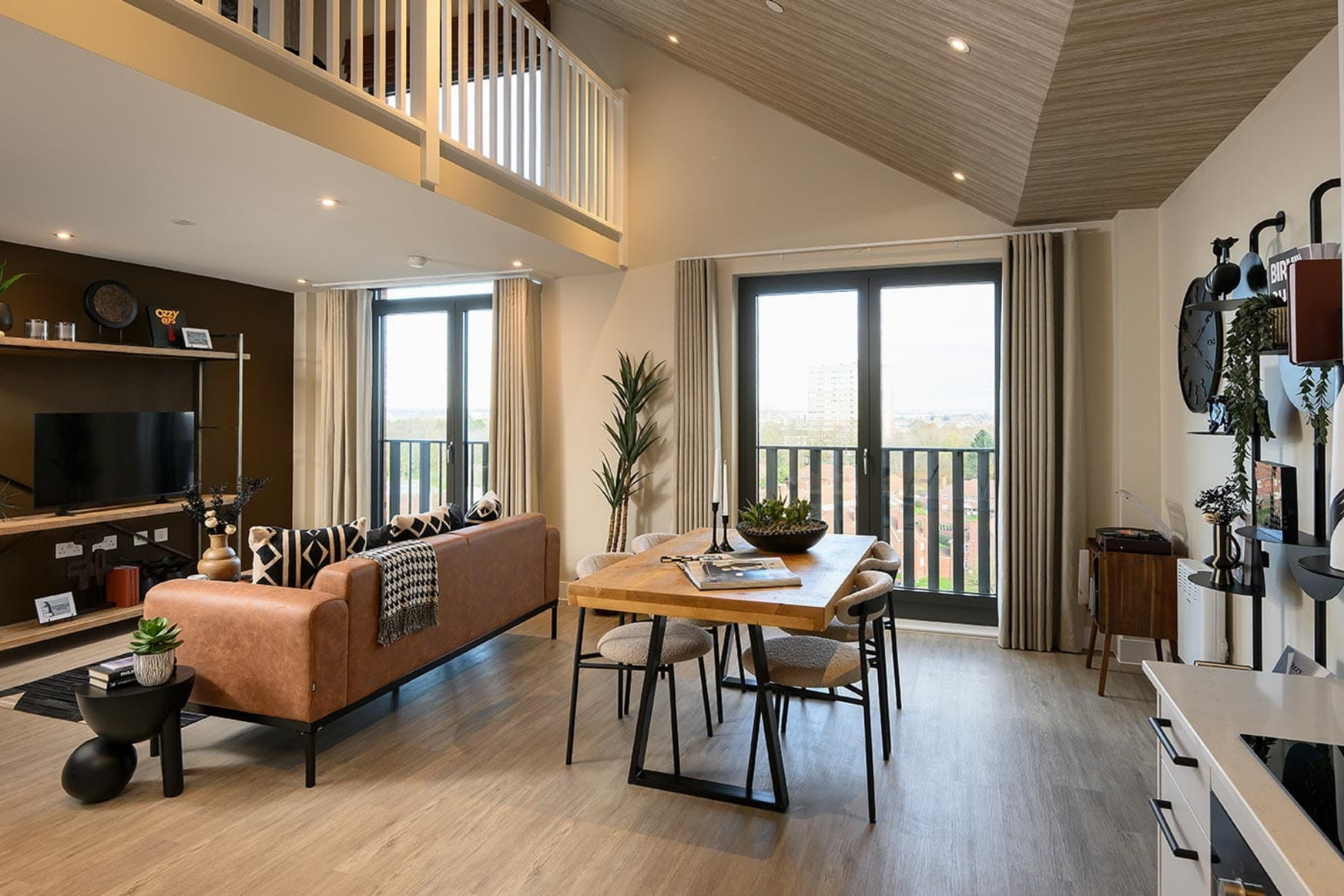 Open plan kitchen and living room at Glasswater Docks in Birmingham