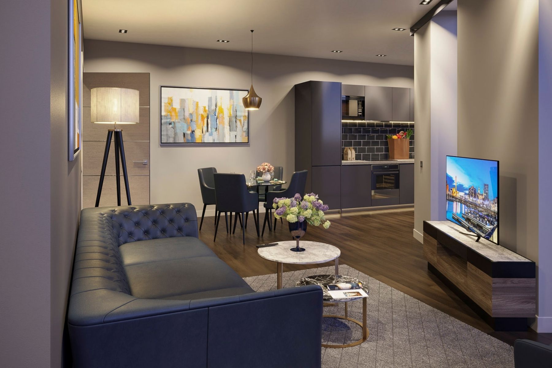 Open plan living space at The Gateway in Liverpool